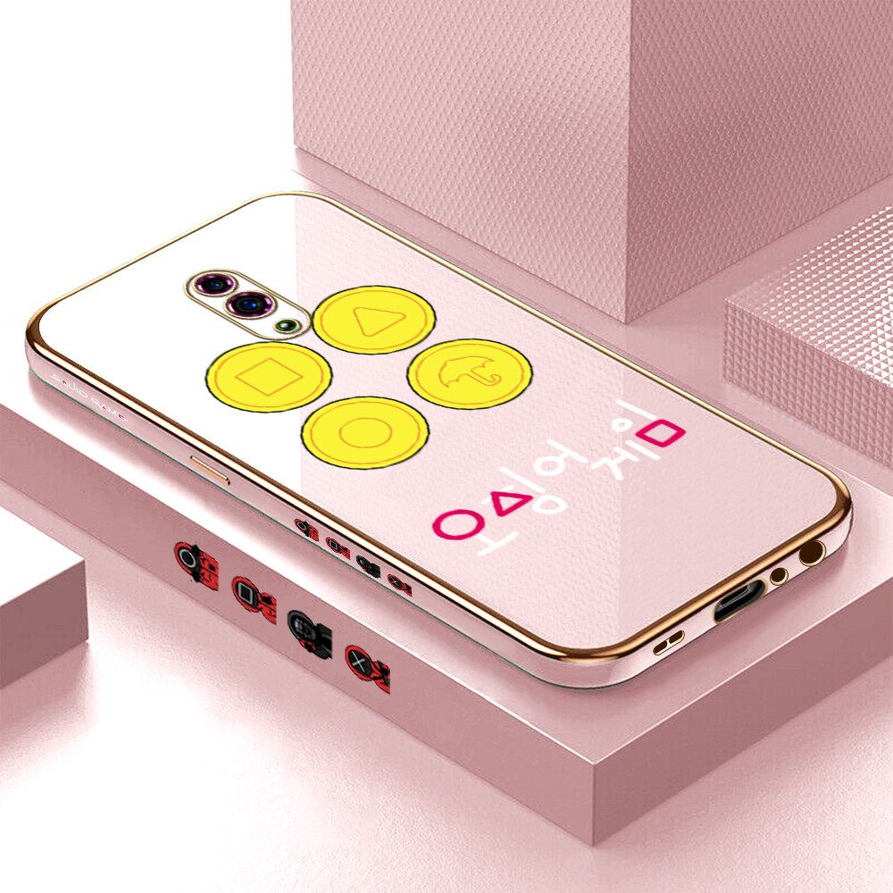 Luxury 6D Plating Soft Casing Silicone Square Frame Phone Case For OPPO Reno Case Shiny Bling Back Cover Popular Game Patterns Square Edge Pattern Design Soft Case + Free Lanyard