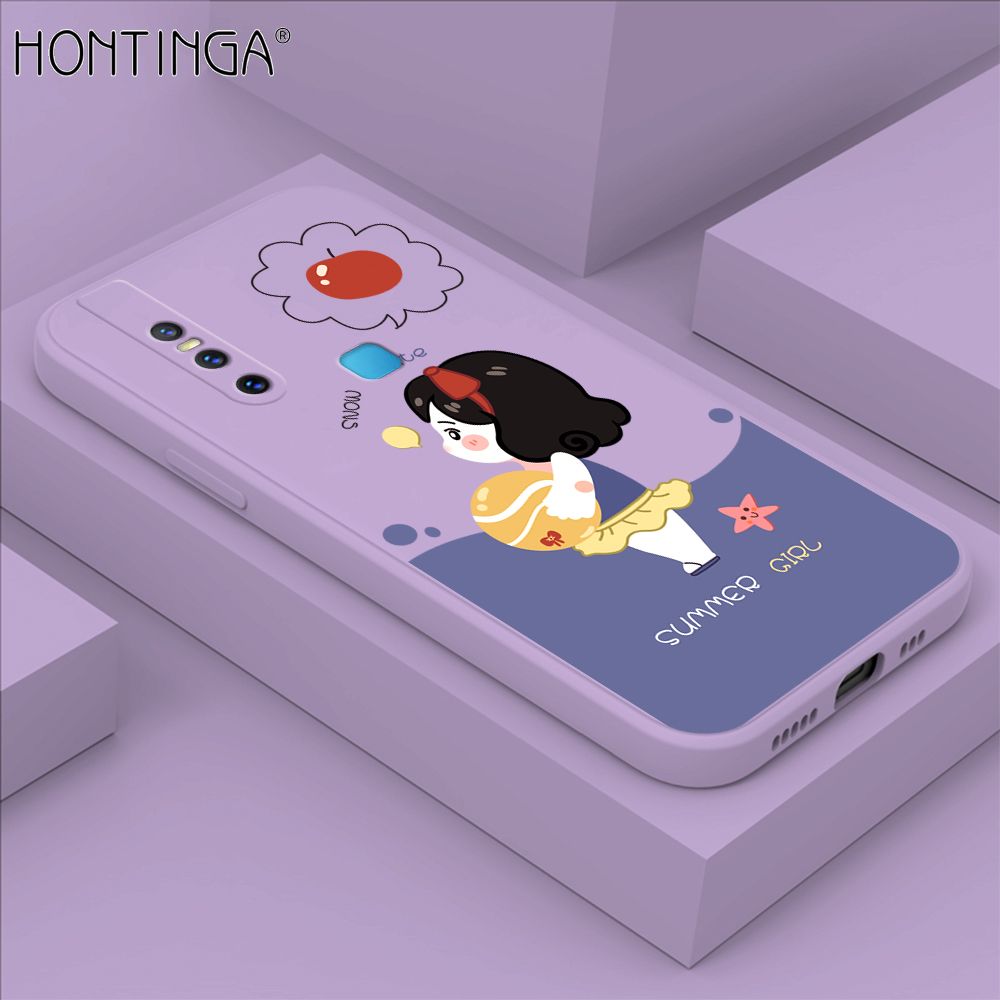 Hontinga for Vivo V15 Case Cute Cartoon Girl Phone Case Phone Case Soft Square Edge Silicone Cases Full Lens Cover Shockproof Protection Cover
