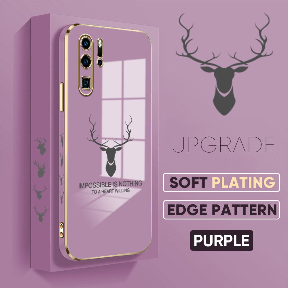 TA for Huawei P30 Pro Back Cover + Free Lanyard Simple Antlers Luxury 6D Plating Case Side Pattern Soft Silicone Square Phone Cases