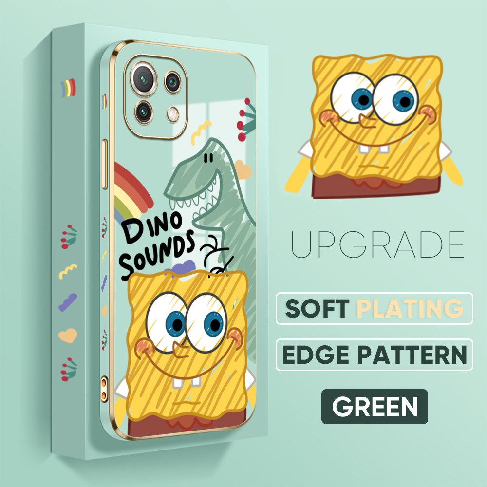 TA for Xiaomi 11 Lite / 11 Lite 5G / 11 Lite 5G NE Back Cover + Free Lanyard Sponge Dinosaur Luxury 6D Plating Case Side Pattern Soft Silicone Square Phone Cases