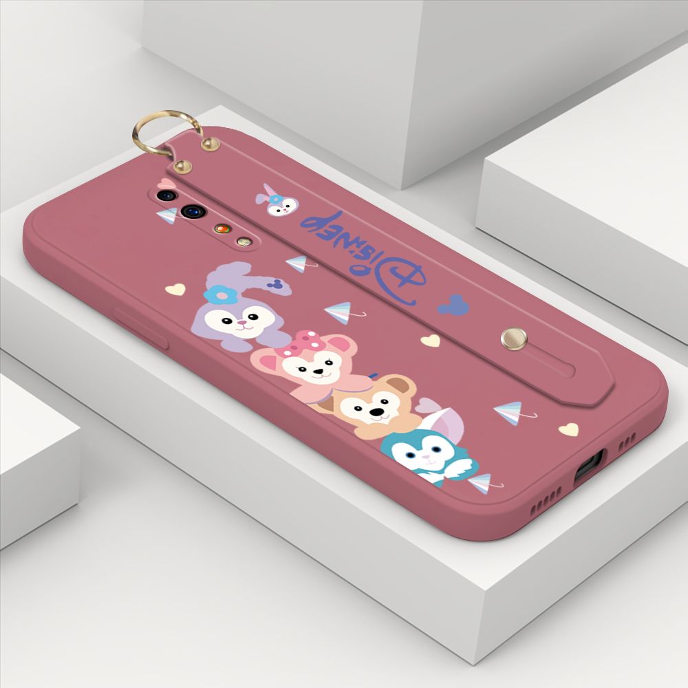 ZeroQiQi for OPPO Reno Z Wrist Strap Case INS Cute Style Creative Cartoon Rabbit and Fox Cover Thin Square Edge Liquid Silicone Phone Case