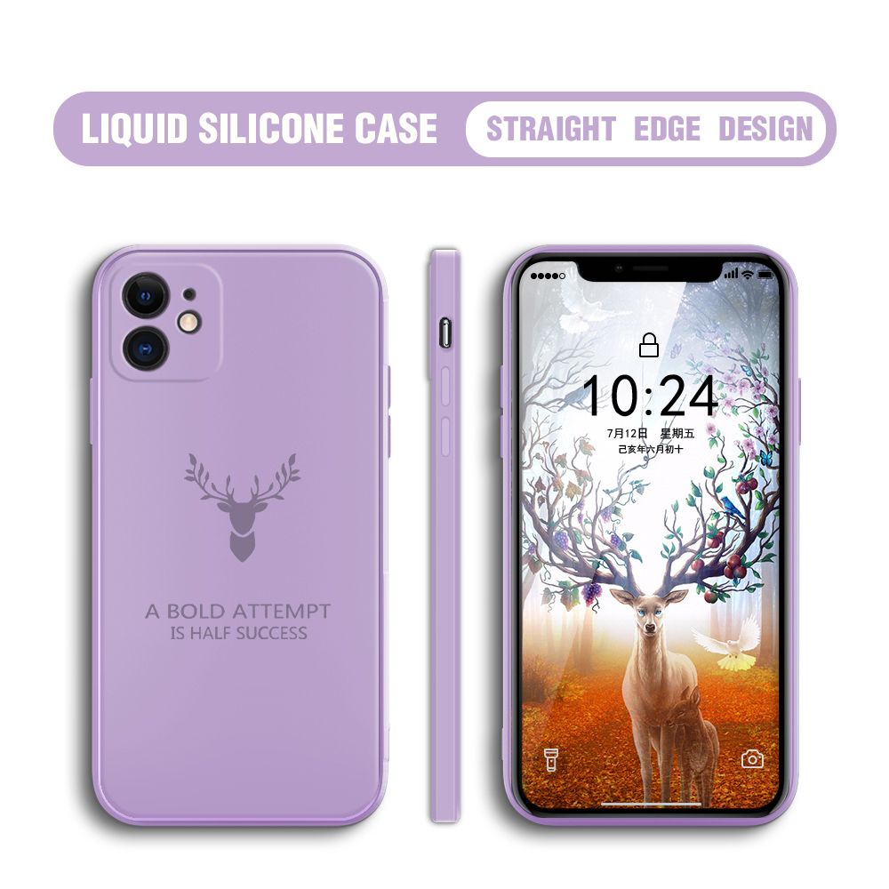 Hontinga for iPhone 12 Mini Case Soft Silicone Square ELK Deer Reindeer Phone Cases Full Cover Camera Shockproof Protection Rubber Case