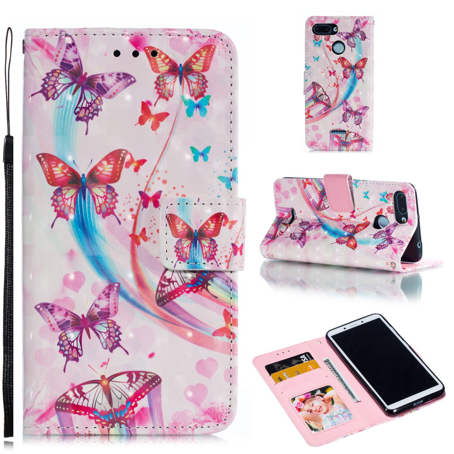 Yfashion For RedMI 6/6A 3D Coloured Painted Leather Protective Phone Case with on & Card Position & Lanyard