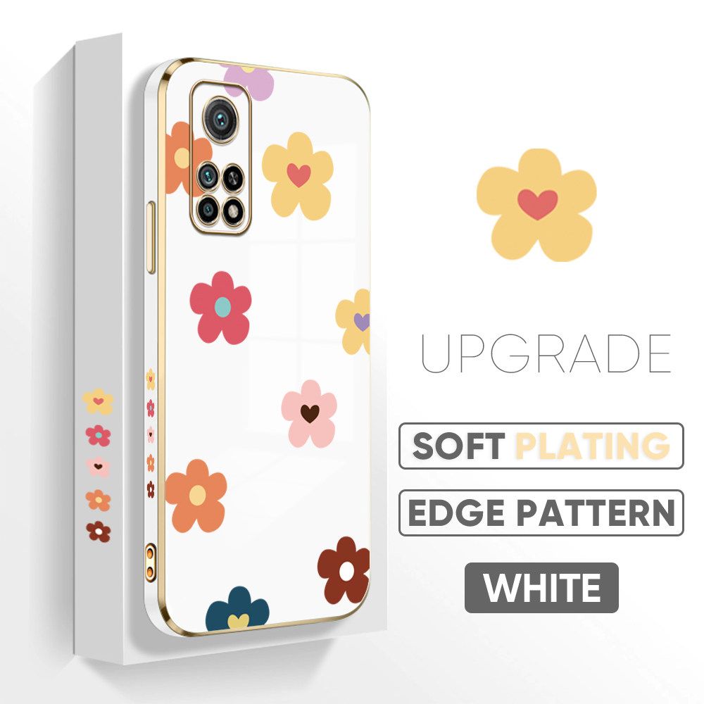 TA for Xiaomi 10T Pro / 10T Back Cover + Free Lanyard Falling Flowers Luxury 6D Plating Case Side Pattern Soft Silicone Square Phone Cases