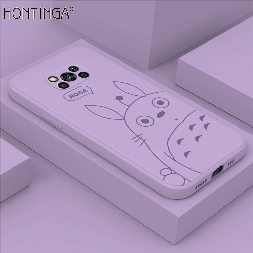 Hontinga for Xiaomi Poco X3 Pro / X3 NFC Case Cartoon Cute Totoro Pattern Back Cover Soft Square Edge Liquid Silicone Phone Cases