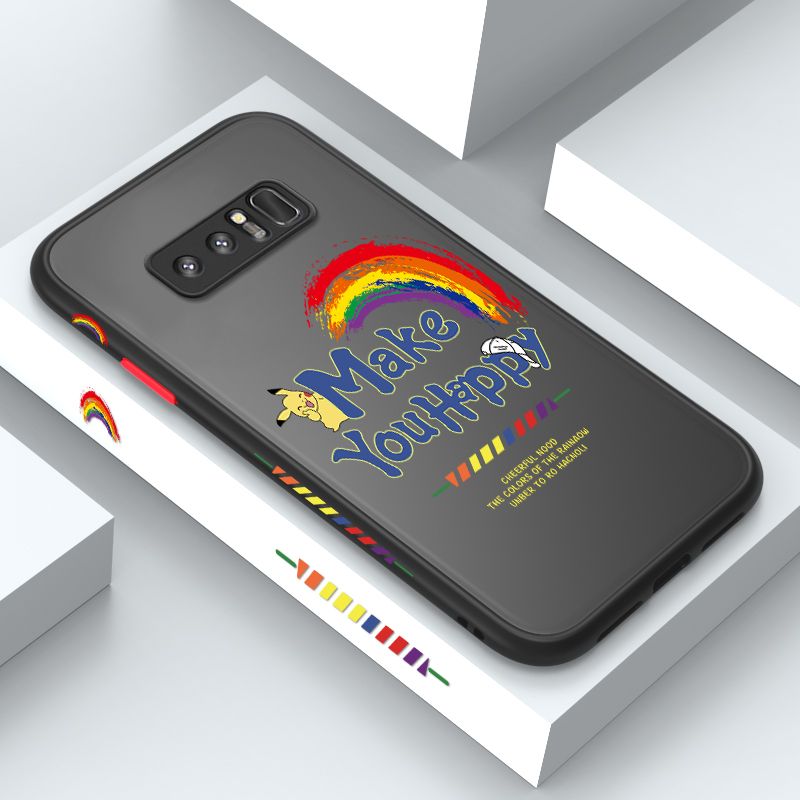 ZeroQiQi for Samsung Note 8 Case Creative Cartoon Rainbow Pikachu Side Printing Cover Frosted Ultra Thin Protective Anti Fall Phone Case
