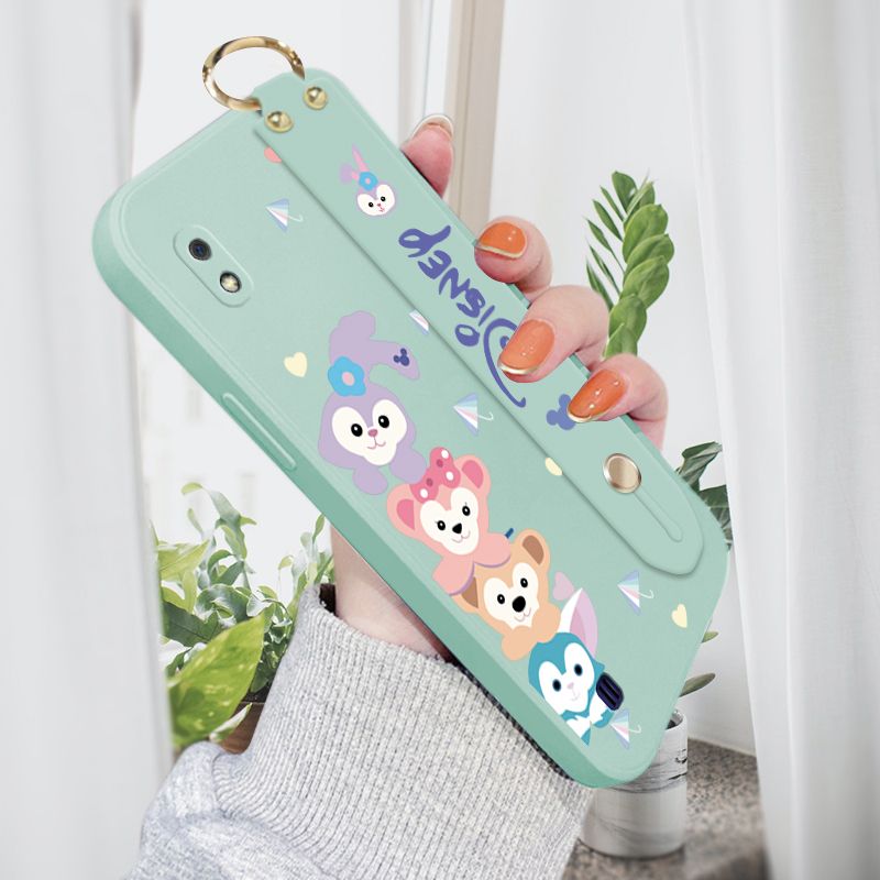Jizetin for Samsung Galaxy A10 Wrist Strap Case Creative Cartoon Cute Bunny Cover Ultra Thin Anti Fall Liquid Silicone Phone Case