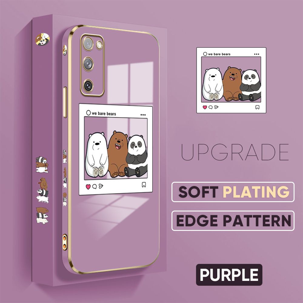 TA for Samsung Galaxy S20 FE S20FE 5G Back Cover + Free Lanyard Bears Group Photo Luxury 6D Plating Case Side Pattern Soft Silicone Square Phone Cases