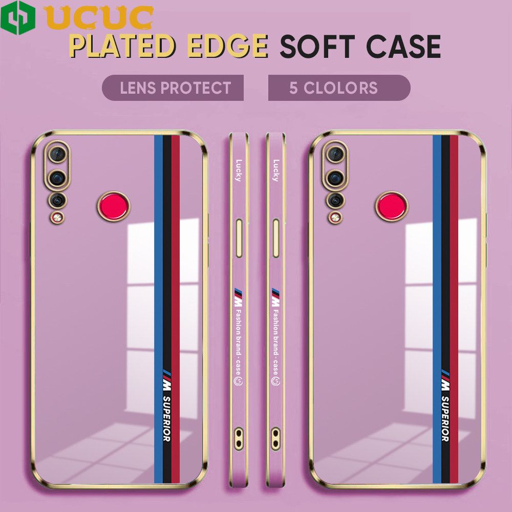 UCUC for Huawei Nova 4 Back Cover + Free Lanyard Track Sign Luxury 6D Plating Case Side Pattern Soft Silicone Square Phone Cases