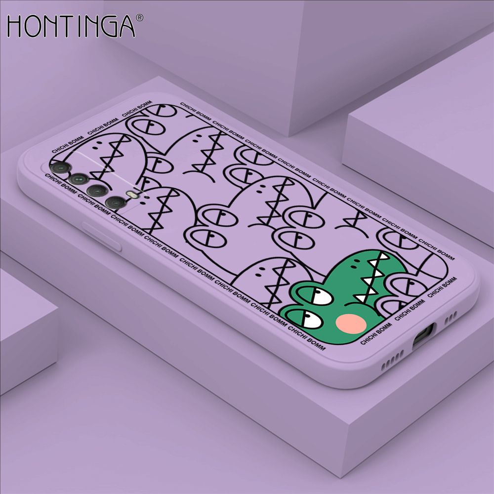Hontinga for Huawei Y7A 2020 Case Cartoon Crocodile Alligator Phone Case Phone Case Soft Square Edge Silicone Cases Full Lens Cover Shockproof Protection Cover