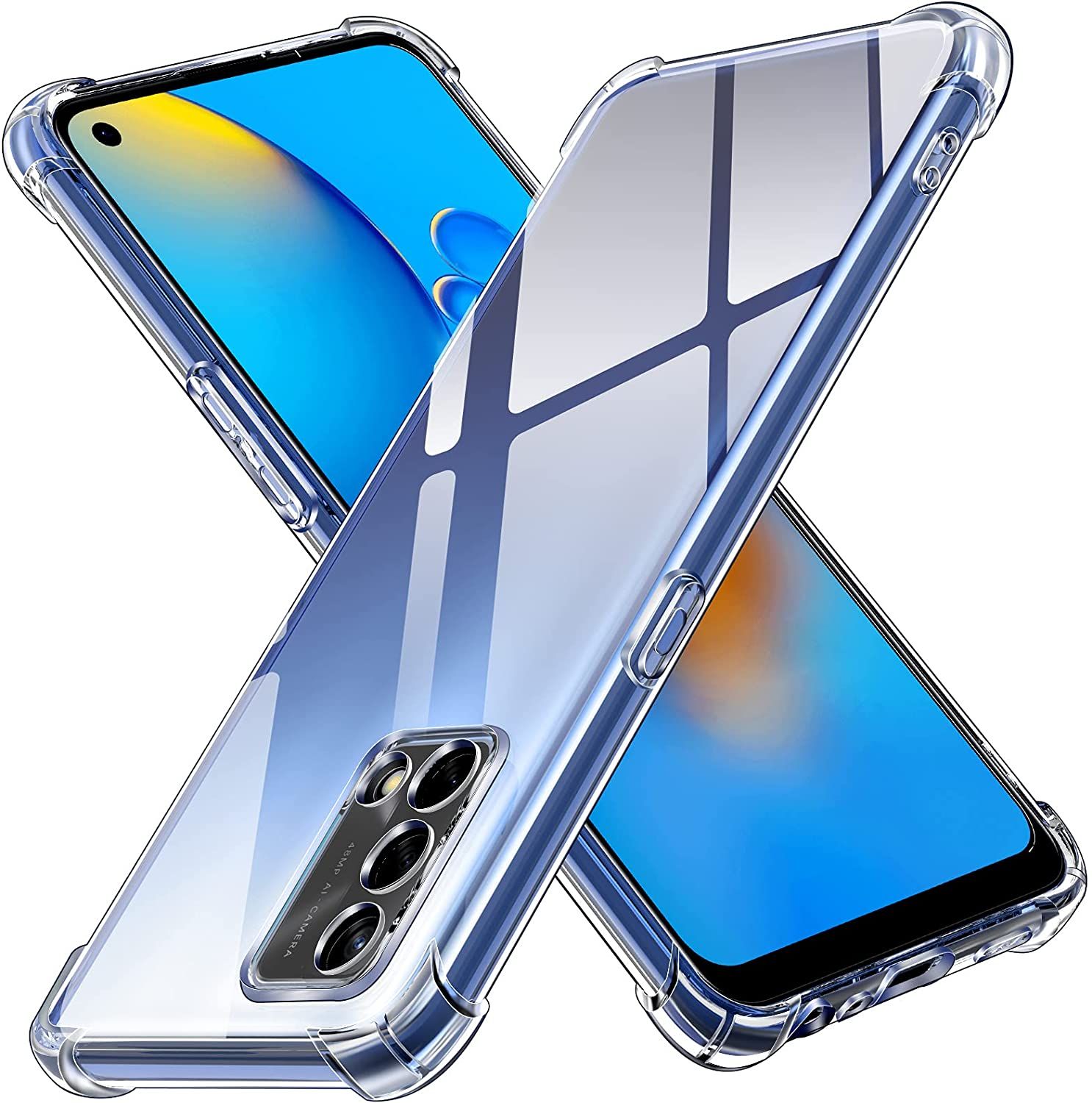 For OPPO F19 Back Cover Shockproof Transparent Soft TPU Silicone Protector Phone Case with Shock Absorption Bumper Corners