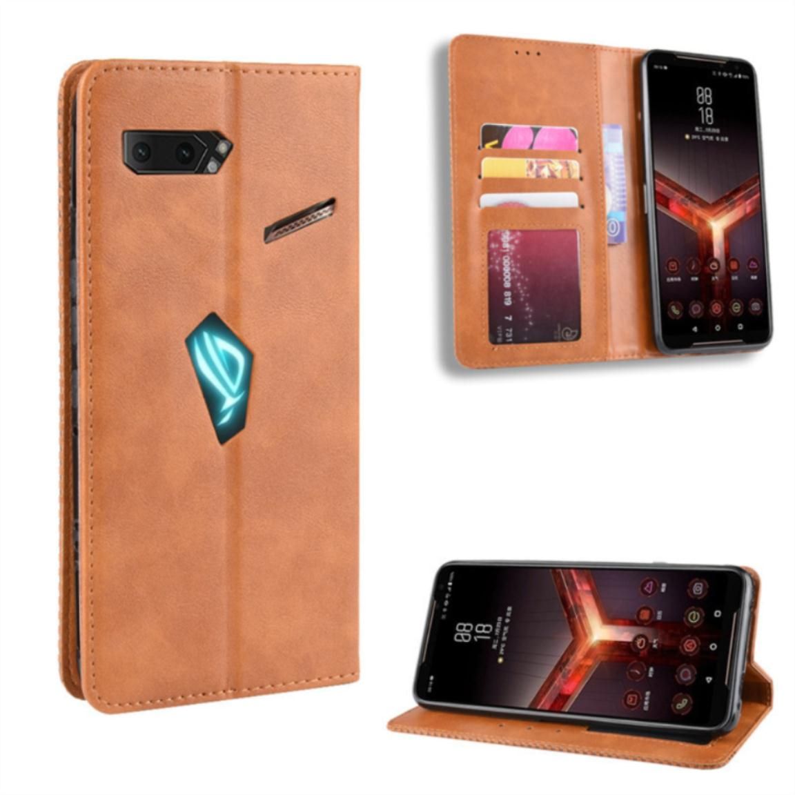 Case For Asus Rog Phone I I Zs660kl Casing Retro Leather Case Card Wallet Tpu Back Cover Protective Case Magnetic Suction Cover Stand Phone Case