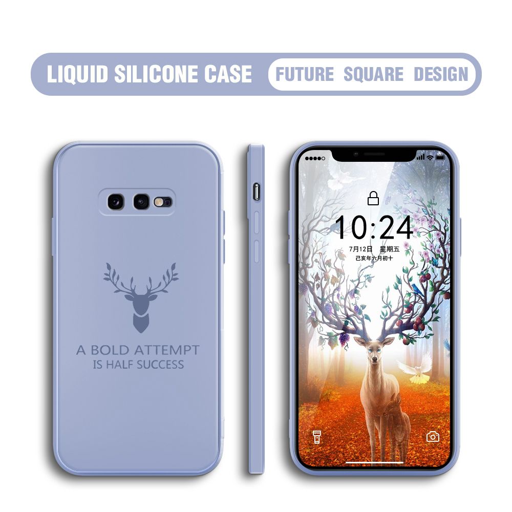 Hontinga for Samsung Galaxy S10e Case Soft Silicone Square ELK Deer Reindeer Phone Cases Full Cover Camera Shockproof Protection Rubber Case