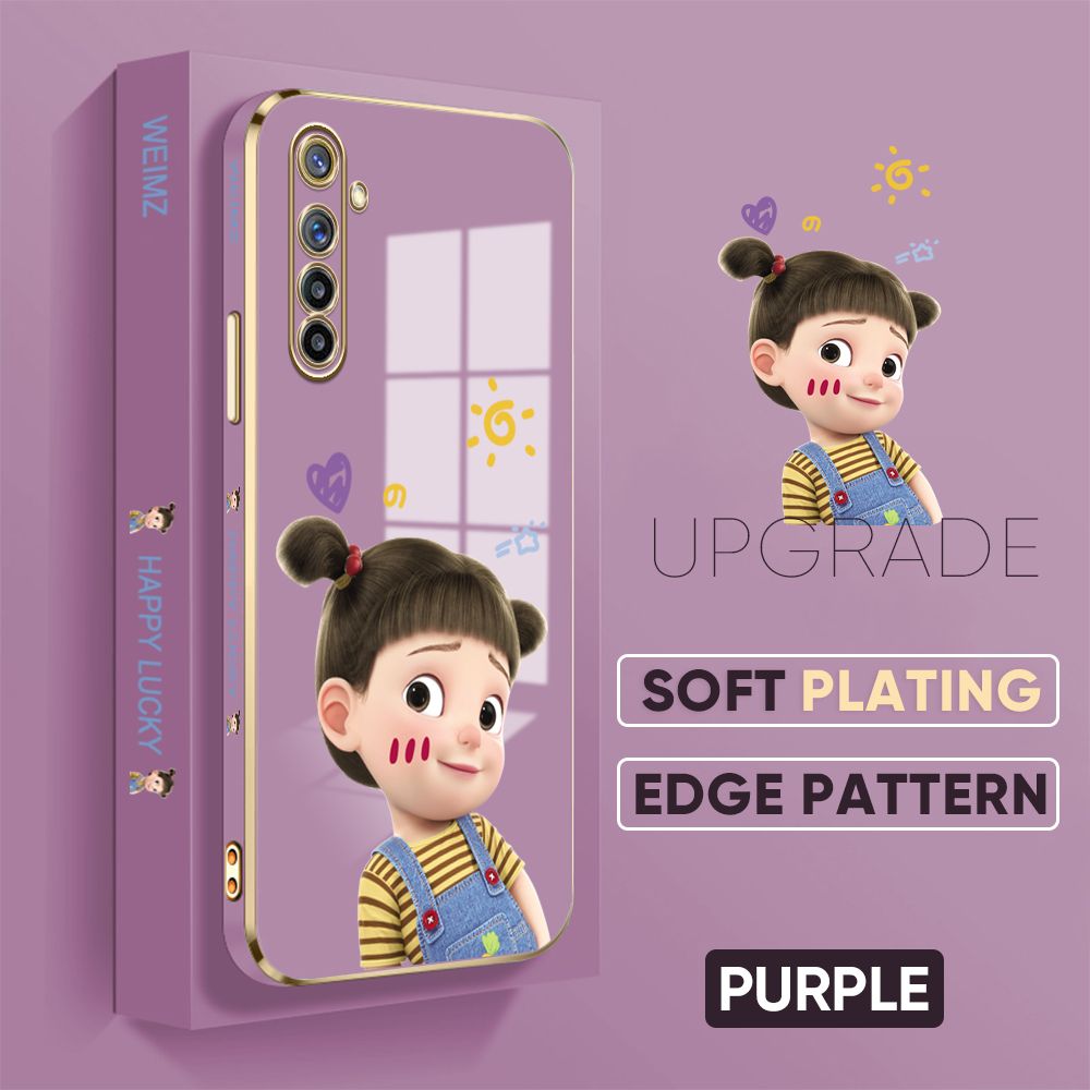 TA for Realme 6 / Realme Narzo Back Cover + Free Lanyard Naughty Girl Luxury 6D Plating Case Side Pattern Soft Silicone Square Phone Cases