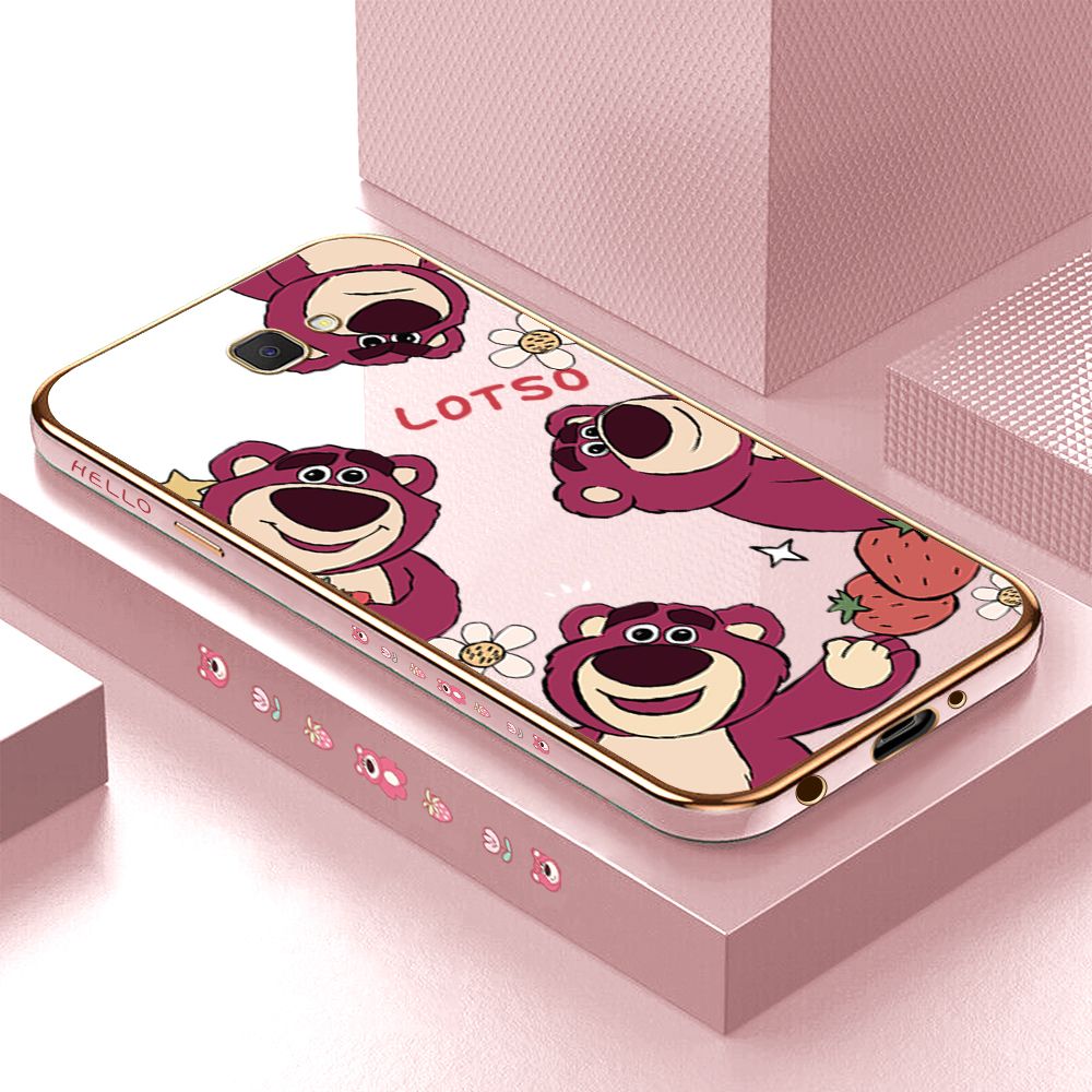ZeroQiQi for Samsung Galaxy J7 Prime Back Cover Cute Bear Luxury 6D Plating Case Side Pattern Soft Silicone Square Phone Cases + Free Lanyard