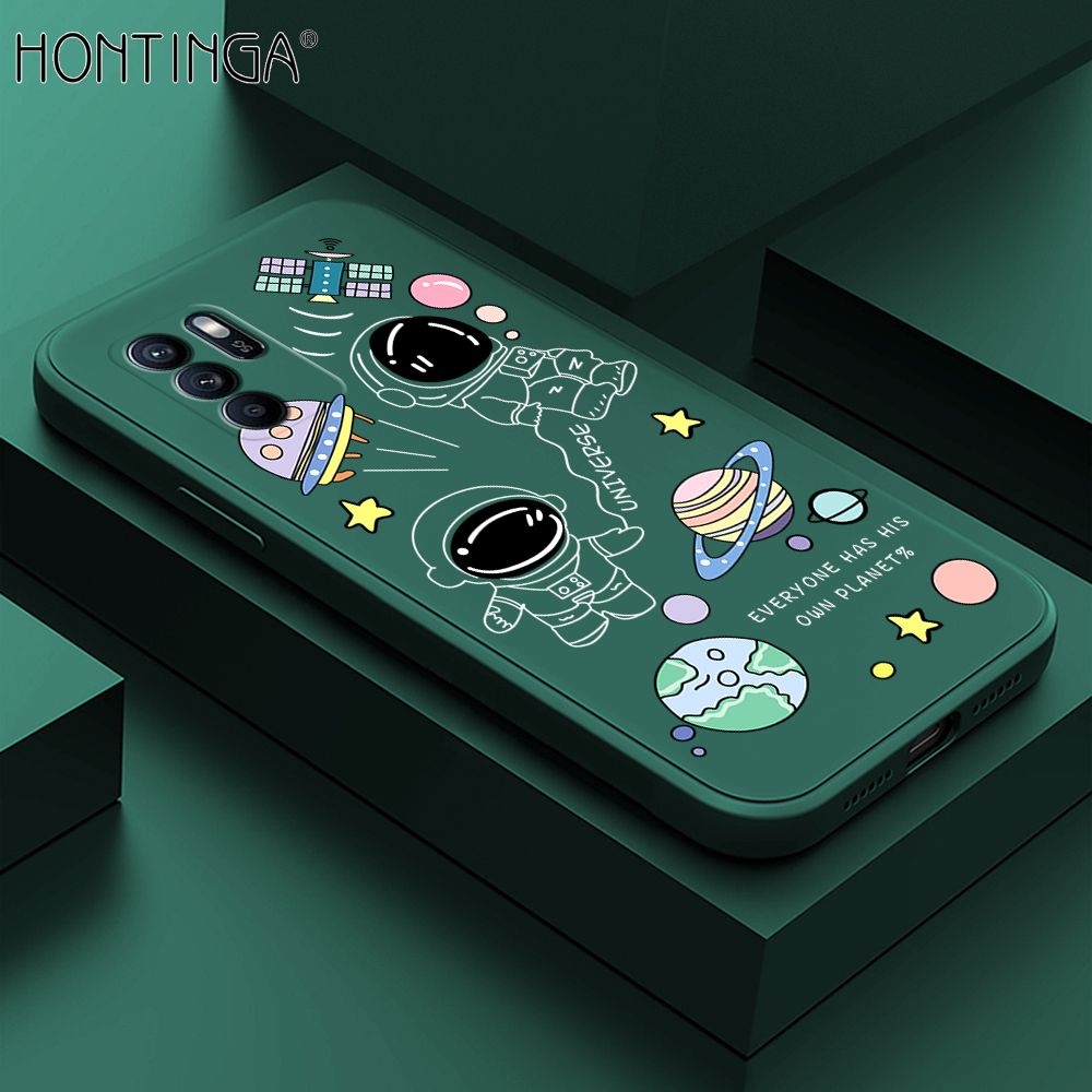 Hontinga for OPPO Reno6 Z 5G Case Fashion Earth Planet Astronaut Phone Case Soft Square Edge Silicone Cases Full Lens Cover Shockproof Protection Cover