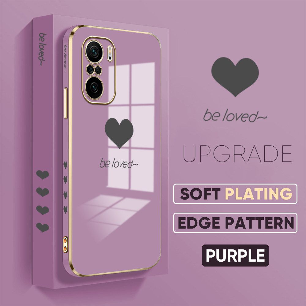 TA for Redmi K40 / K40 Pro / Xiaomi Poco F3 Back Cover + Free Lanyard Simple Love Luxury 6D Plating Case Side Pattern Soft Silicone Square Phone Cases