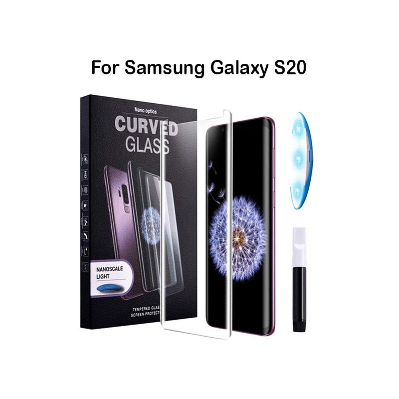 For Samsung Galaxy S20 UV Light Adhesive Tempered Glass Screen Protector -Transparent