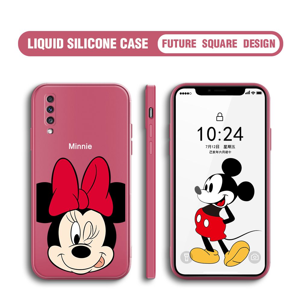 BILI for Samsung Galaxy A70 / A70S Back Cover Big Head Minnie Multicolor Liquid Silicone Phone Case Soft Square Lens Protection Phone Cases