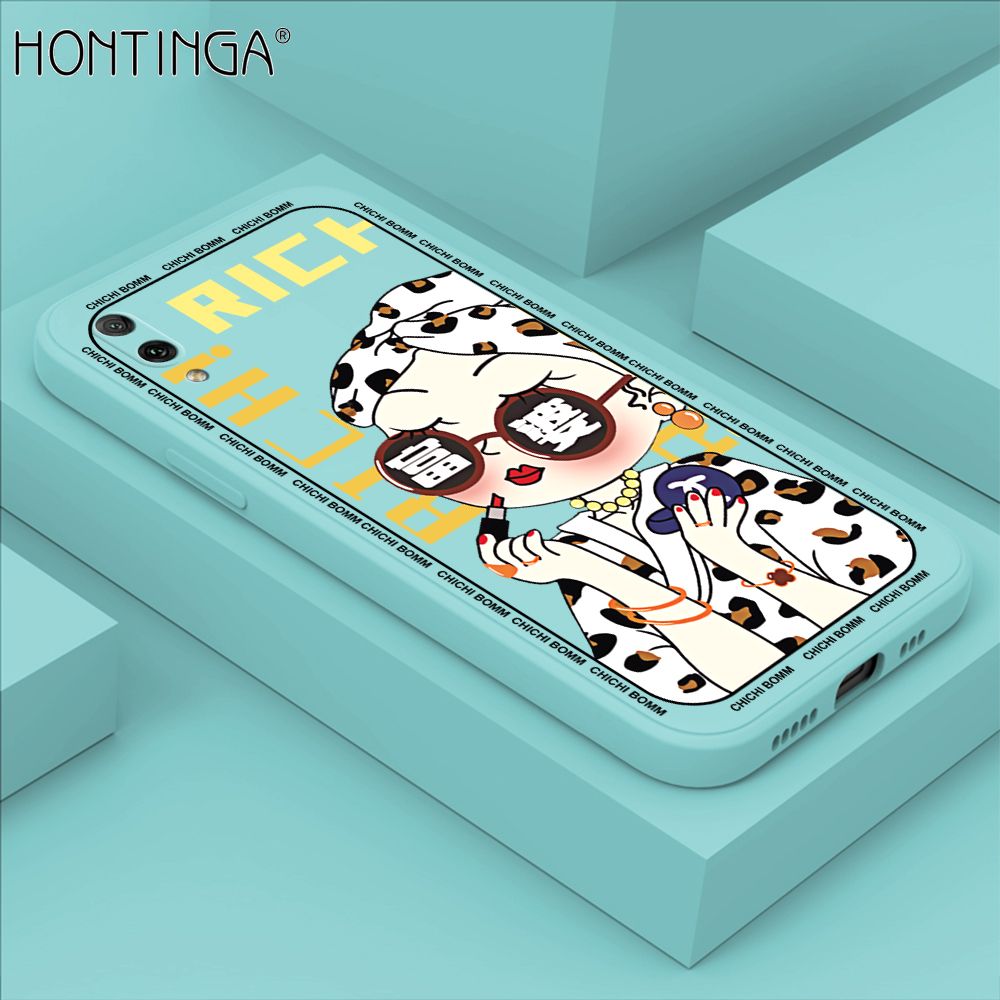 Hontinga for Huawei Y7 Pro 2019 Case Fashion Sunglasses Rich Girl Phone Case Phone Case Soft Square Edge Silicone Cases Full Lens Cover Shockproof Protection Cover