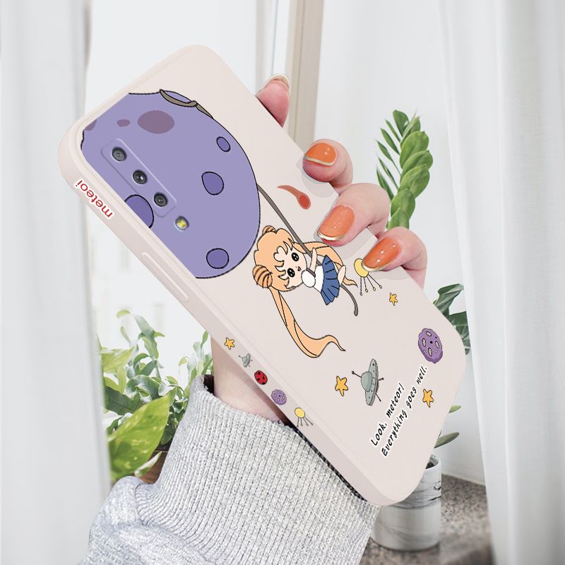 AMORVOR for Samsung Galaxy A7 2018 Back Cover Lovely Sailor Moon Side design Soft Case Liquid Silicone Phone Cases