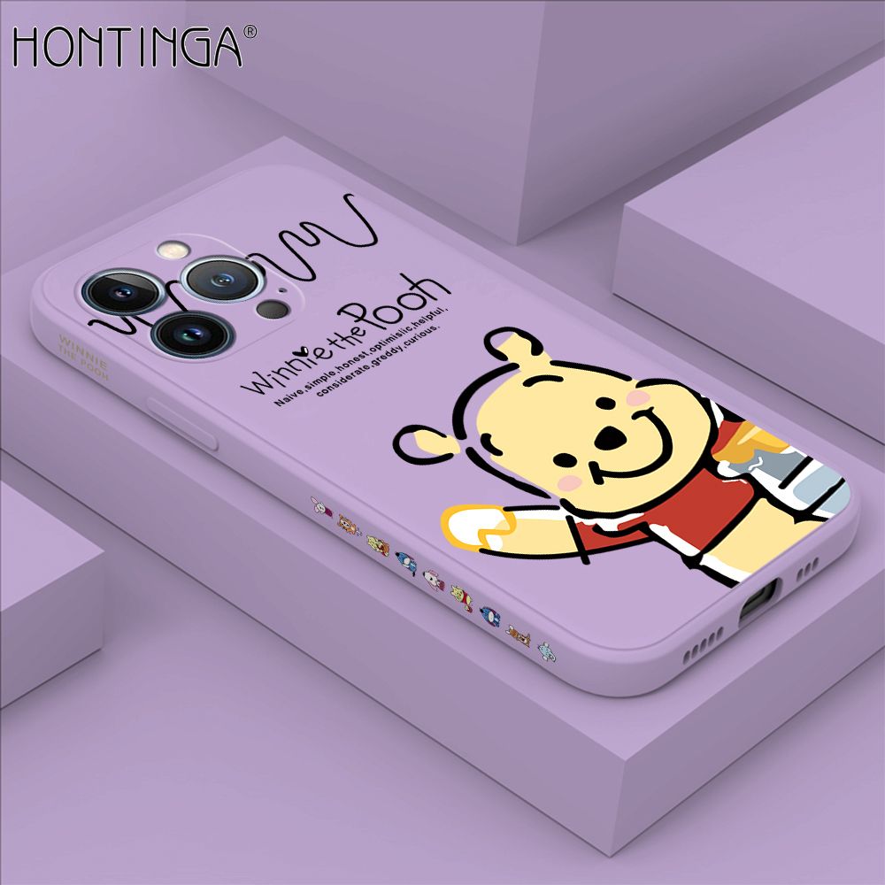 Hontinga for iPhone 13 Pro Max Case Side Design Hello Little Bear Back Cover Soft Square Edge Pattern Liquid Silicone Trend Phone Cases