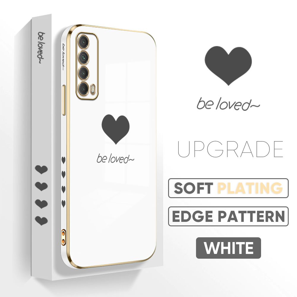 Jizetin (Free Lanyard) Huawei Y7A Cover Love Luxury 6D Plating Soft Casing Silicone Square Frame Phone Case Shiny Bling Back Cover