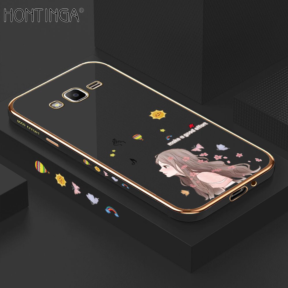 Hontinga for Samsung Galaxy J2 Prime Back Cover + Free Lanyard Luxury 6D Plating Sunshine Girl Side Pattern Case Soft Silicone Square Phone Cases