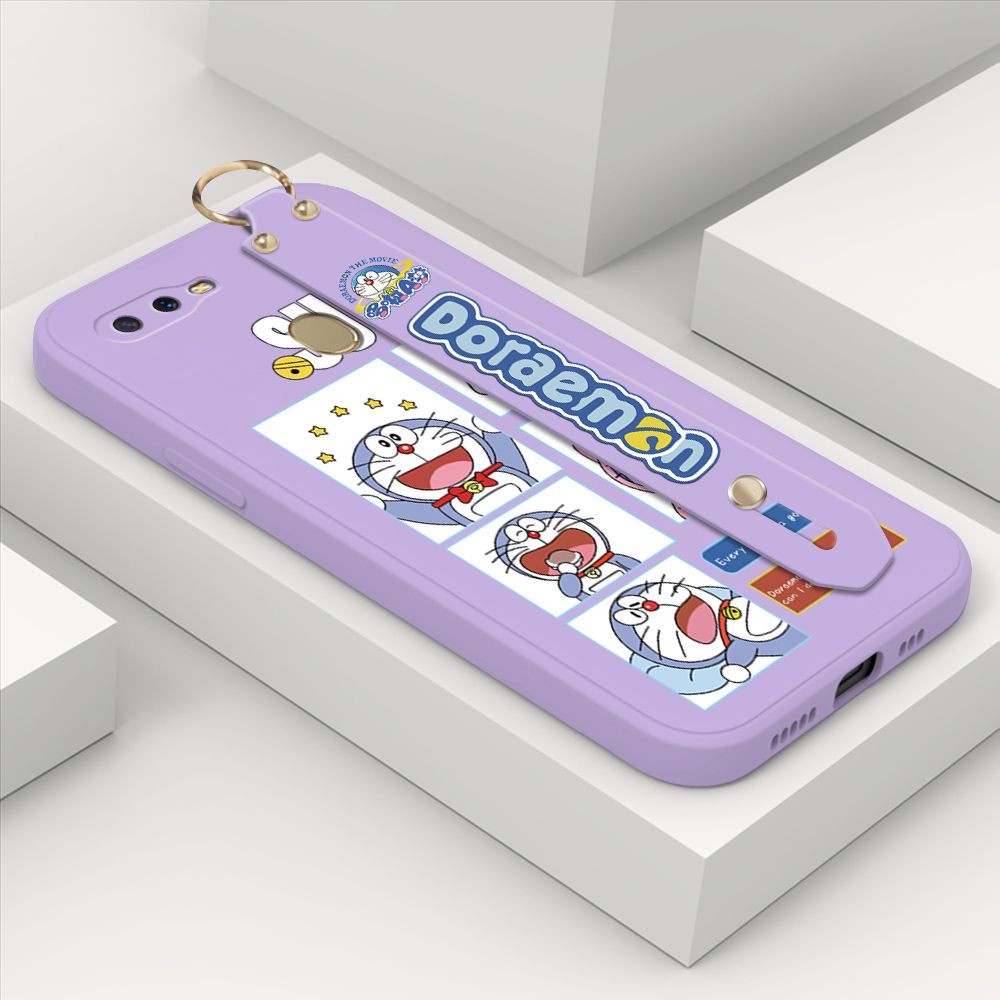 ZeroQiQi for OPPO A5S Wrist Strap Case Cute Cute Cartoon Blue Cat Daily Life Cover Square Edge Liquid Silicone Creative Phone Protective Cases