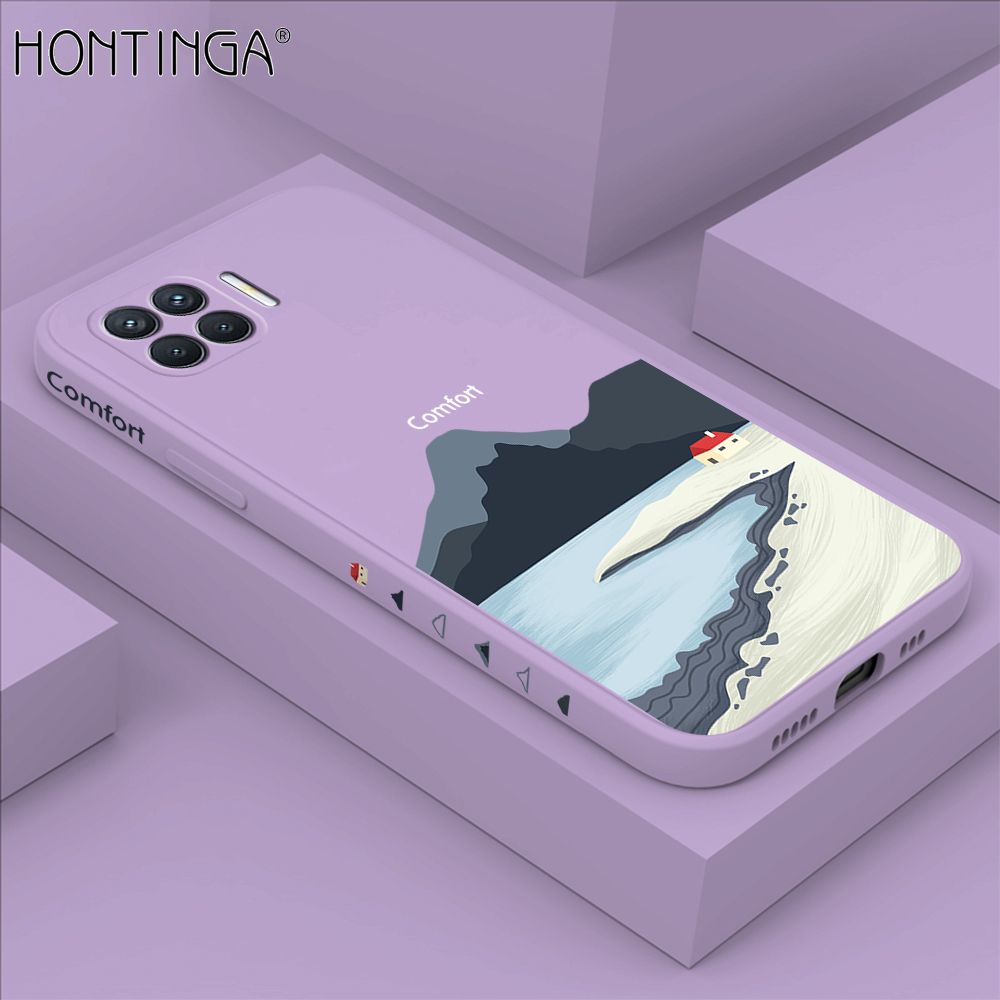 Hontinga for OPPO F17 Pro / A93 2020 / Reno4 F Case Side Design New Mount Back Cover Soft Square Edge Pattern Liquid Silicone Trend Phone Cases