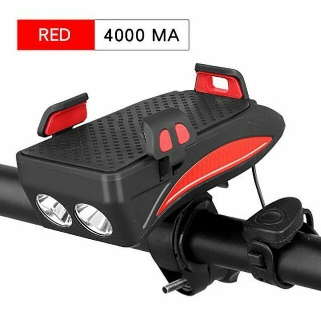 Upgraded Multifunction 4 in Bicycle Light Solar Power USB Recharegable Bike Light 4000mAh Cycling Phone Holder Lamp with Horn