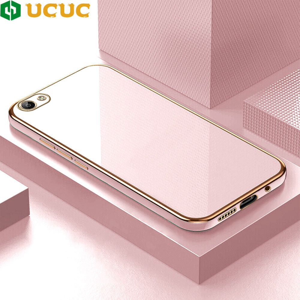 UCUC for Vivo Y66 Y65 Back Cover + Free Lanyard Colour Luxury 6D Plating Case Side Pattern Soft Silicone Square Phone Cases