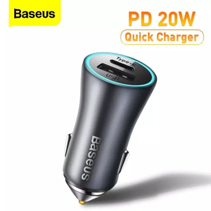 Baseus 40W U+C Dual Quick Charger Car Charger PD 20W Quick Charge for iPhone 12 13 Pro Max Type-C+USB-A Charger