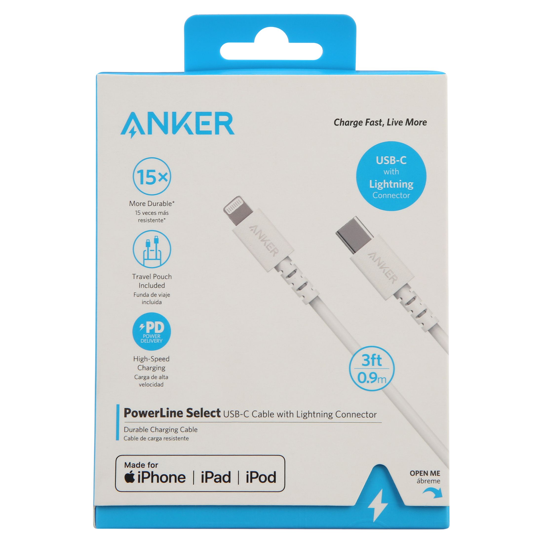 Anker PowerLine Select 0.9m/3ft USB-C to Lightning