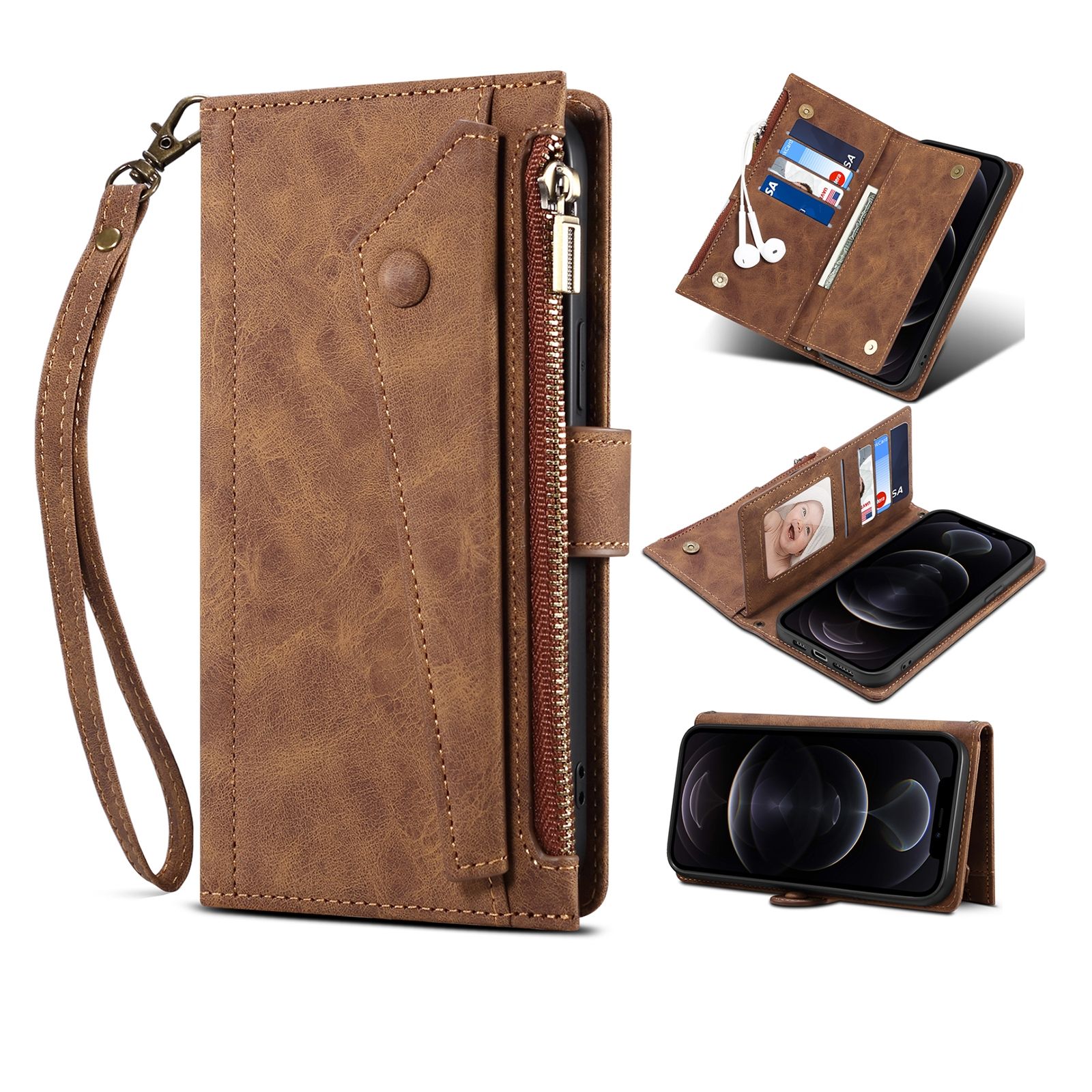For Samsung Galaxy S21 FE 5G Retro Frosted Horizontal Flip Leather Case with Holder & Card Slot & Wallet & Zipper Pocket & Lanyard