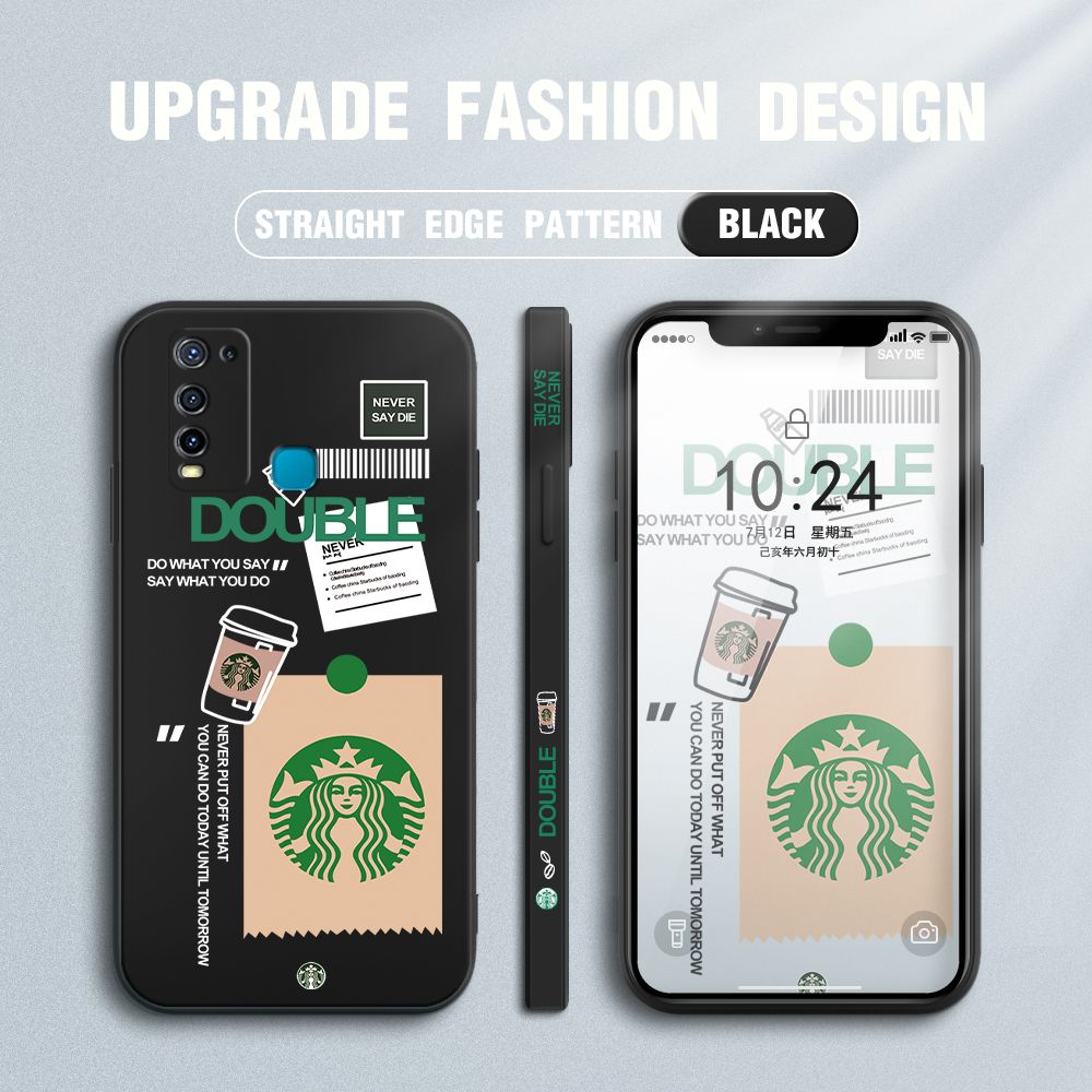 Jizetin for Vivo Y30 / Y30i / Y50 Back Cover Creative Coffee Brand Side Design Liquid Silicone Phone Case Soft Full Camera Protect Phone Cases