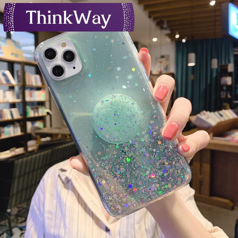Glitter Bling Phone Cases For iPhone 11 iPhone 11 Pro Max iPhone 6 6 s 7 8 Plus iPhone X XR XS Max Airbag Bracket Grip Cover Silicone TPU Phone Covers Shocoproof Shell Stand Holder