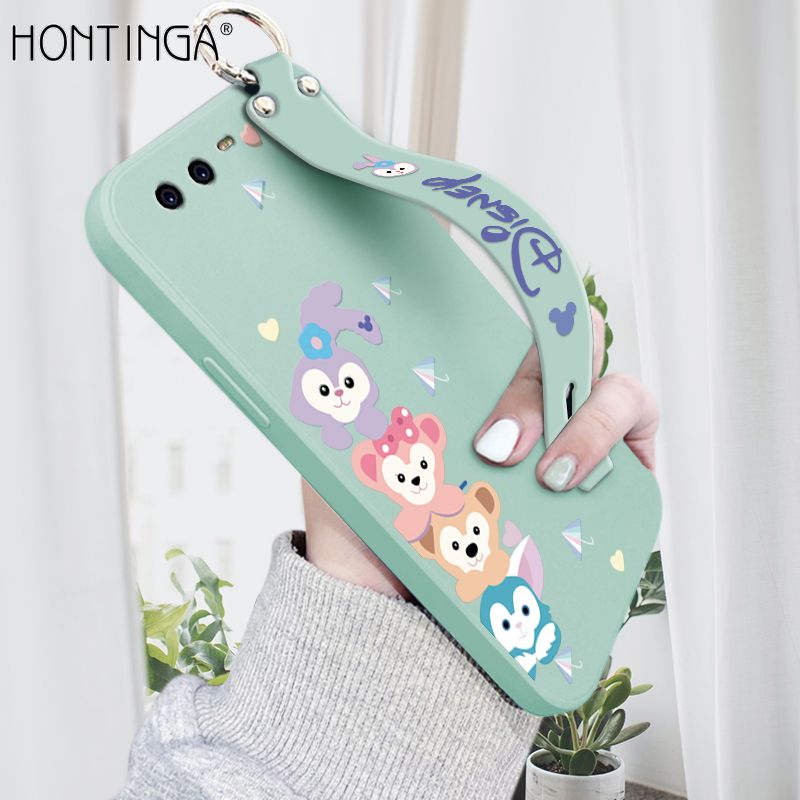 Hontinga for Huawei P10 Plus Wrist Strap Case INS Cute Style Creative Cartoon Rabbit and Fox Cover Thin Square Edge Liquid Silicone Phone Case