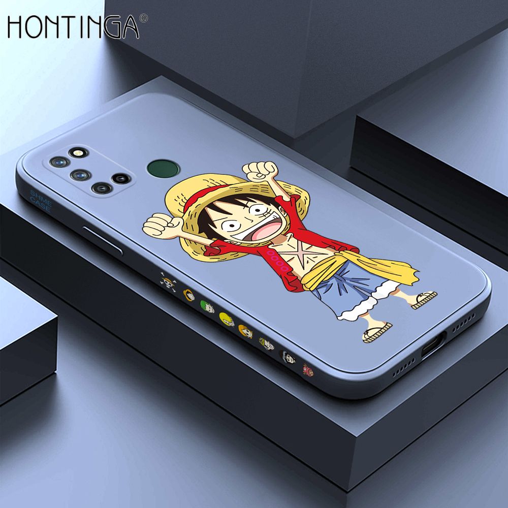 Hontinga for Realme 7I C17 Case Side Design Anime Cartoon Luffy Back Cover Soft Square Edge Pattern Liquid Silicone Trend Phone Cases