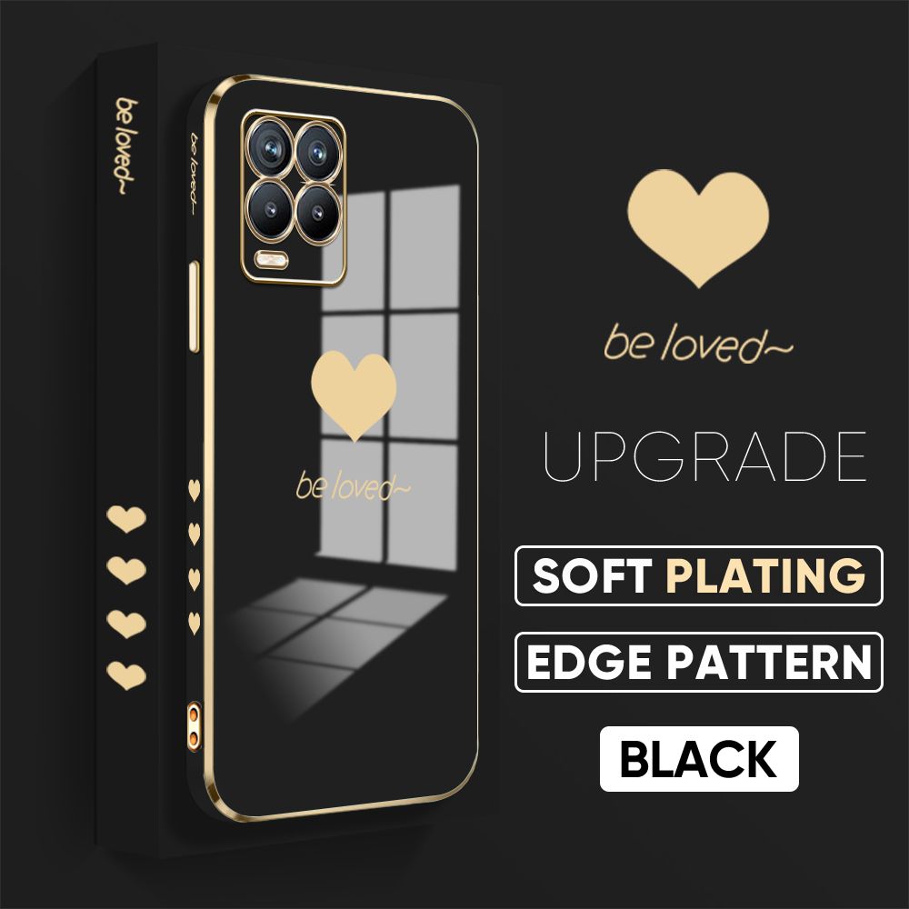 TA for Realme 8 4G / Realme 8 Pro Back Cover + Free Lanyard Simple Love Luxury 6D Plating Case Side Pattern Soft Silicone Square Phone Cases