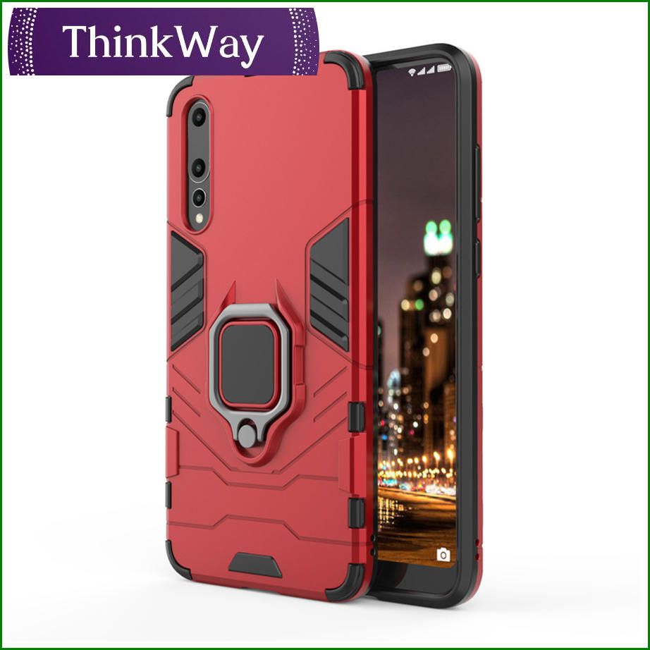 Silicone TPU and Hard PC Dual Layer Heavy Duty Shockproof Metal Ring Holder Cover Phone Casing For Honor 7C/Enjoy 8/Nova2 lite & Honor 7A/Y6 2018/Changxiang 8E