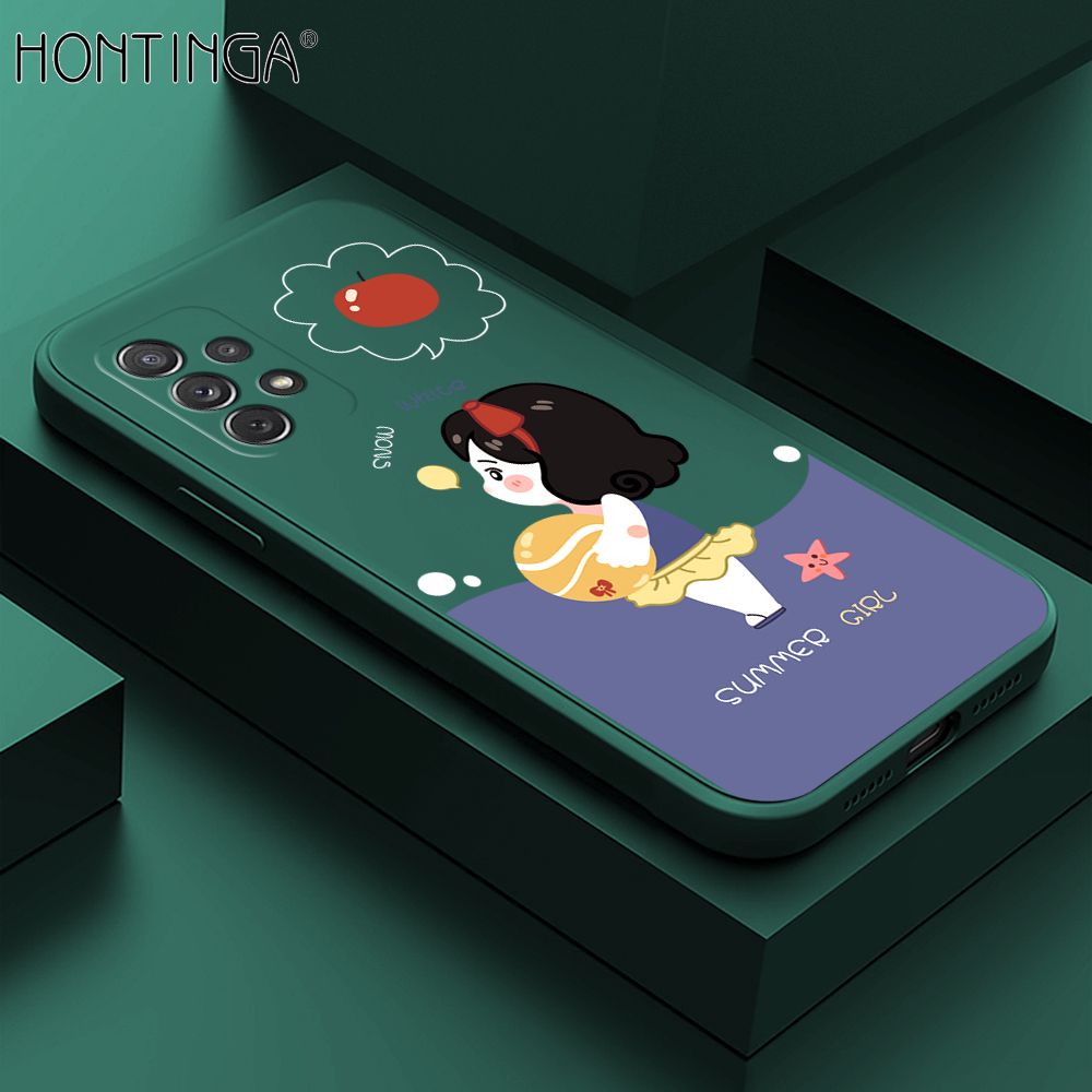 Hontinga for Samsung Galaxy A72 4G / 5G Case Cute Cartoon Girl Phone Case Phone Case Soft Square Edge Silicone Cases Full Lens Cover Shockproof Protection Cover