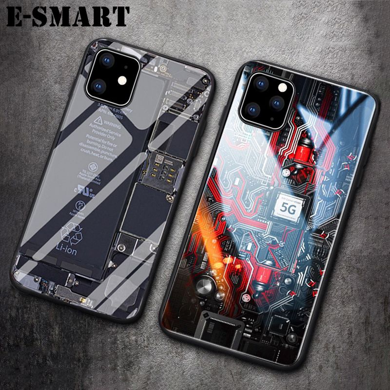 For iPHONE 12 Pro Back Cover Explorer Version Theme Case Tempered Glass Protector Case for iPHONE 12 Pro Case Clear Circuit Board Design Full Coverage Phone cases