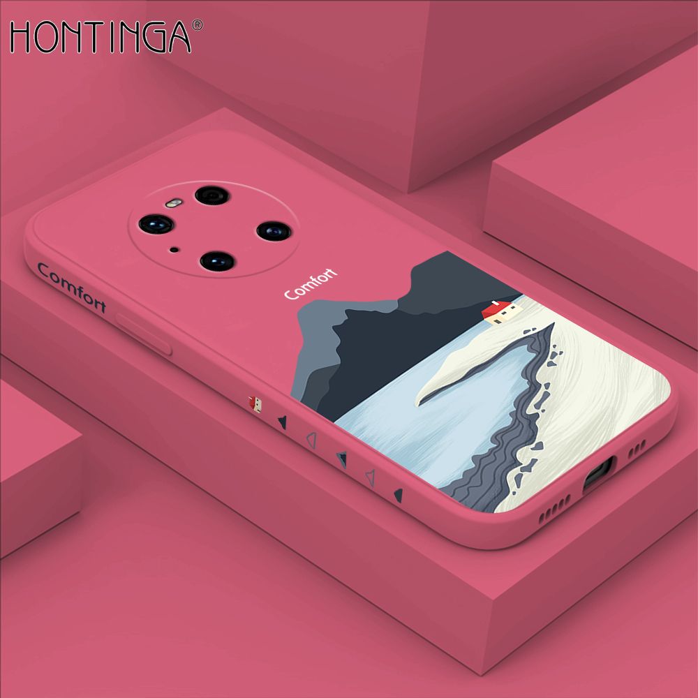 Hontinga for Huawei Mate 40 ProPlus Case Side Design New Mount Back Cover Soft Square Edge Pattern Liquid Silicone Trend Phone Cases