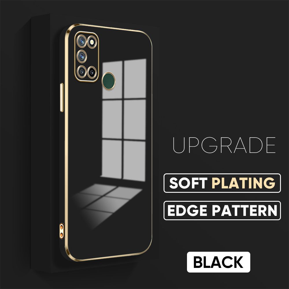 Jizetin (Free Lanyard) Realme C17 Realme 7i Back Cover Luxury 6D Plating Case Side Pattern Soft Silicone Square Mobile Phone Cases