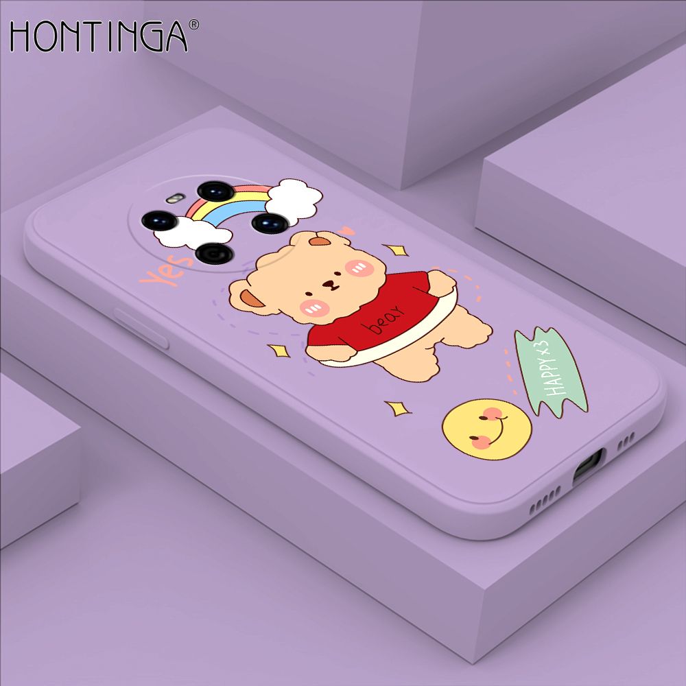Hontinga for Huawei Mate 40 Case Lovely Cartoon Bear Phone Case Phone Case Soft Square Edge Silicone Cases Full Lens Cover Shockproof Protection Cover