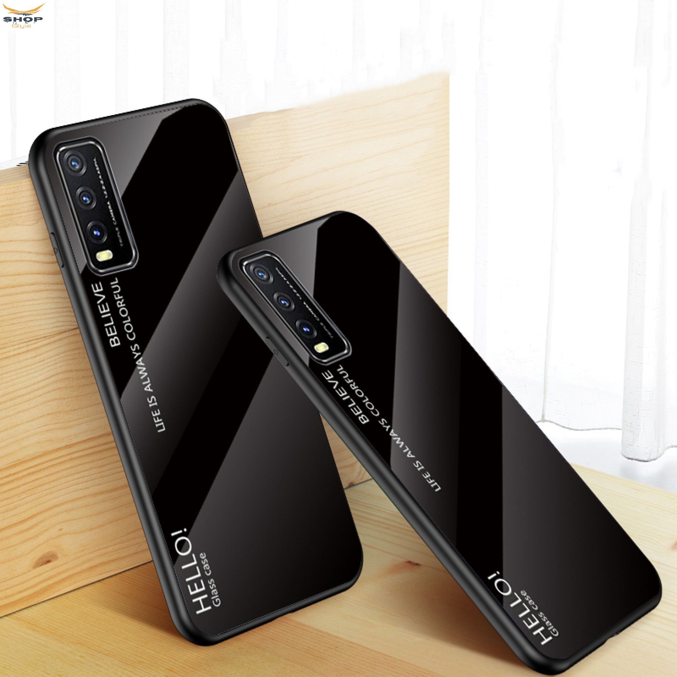 For Vivo Y20 Premium Quality Back Cover Real Hong Kong Glass Case Black / White - Phone - Camera - Phone Back Cover