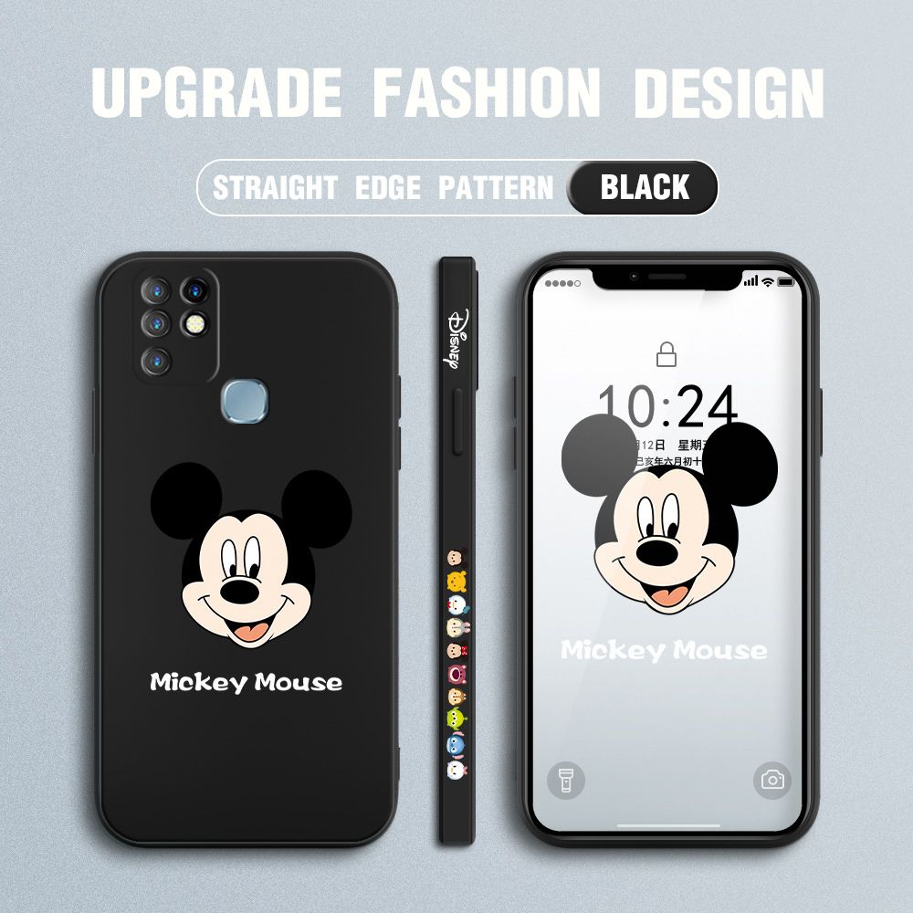 Jizetin for Infinix Hot 10 Case Creative Cartoon Mouse Avatar Side Design Phone Case Square Edge Pattern Liquid Silicone Cases Full Cover Camera Shockproof Protective Case