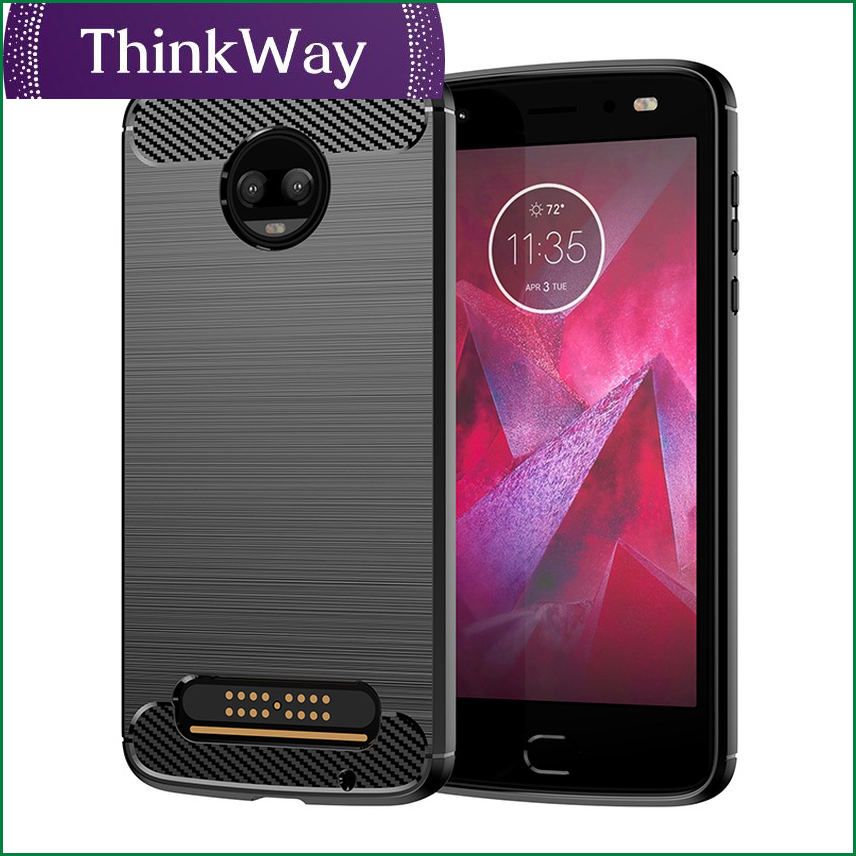Moto Z3 Play Case,Moto Z3 Case, Sfmn 2-Pack Carbon Fiber Brushed Texture Soft TPU Full-Body Protective Cover Phone Case