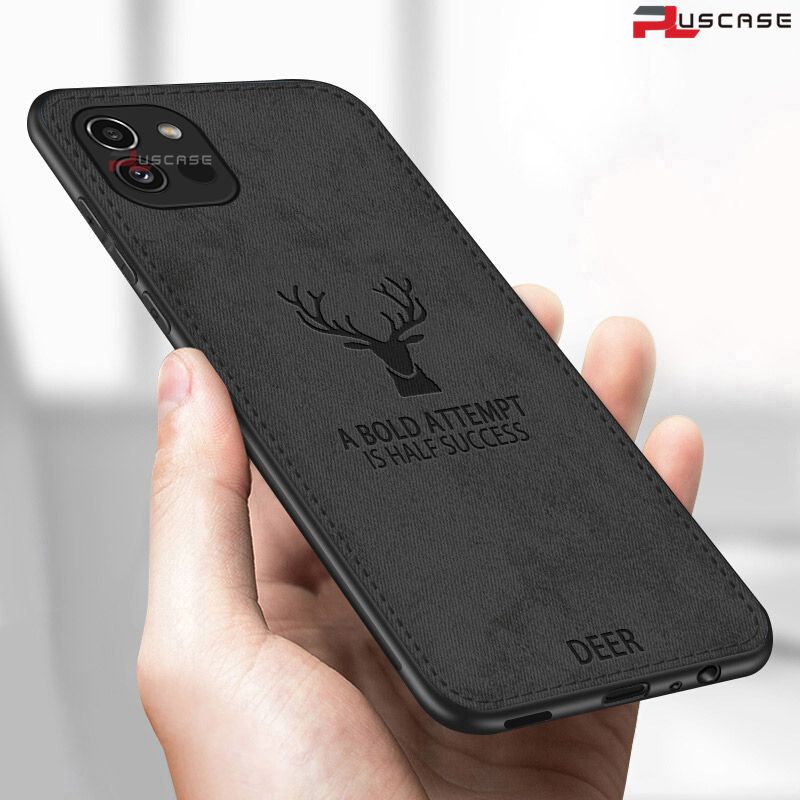 PlusCase for Samsung Galaxy A03 Hybrid Fabric Texture Deer Pattern Case Shockproof Soft Bumper Matte Back Cover
